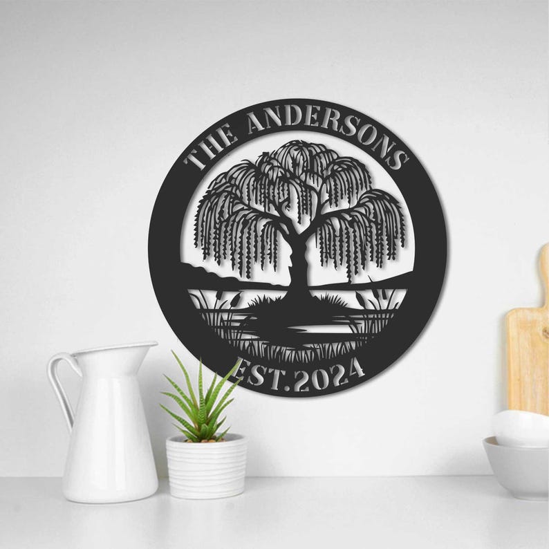 Personalized Willow Tree Metal Sign, Custom Family Name Sign, Willow Tree Wall Art, Tree Decor, Home Decor, Outdoor Sign