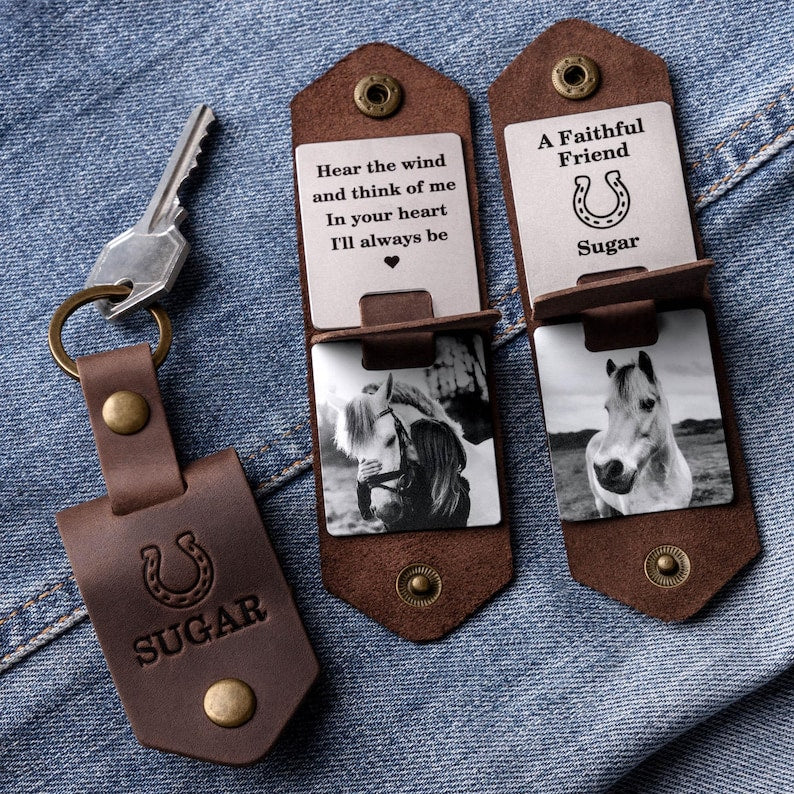 Personalized Horse Name Memorial Photo Keychain, Loss of Horse Keychain, Horseshoe Memorial Keychain