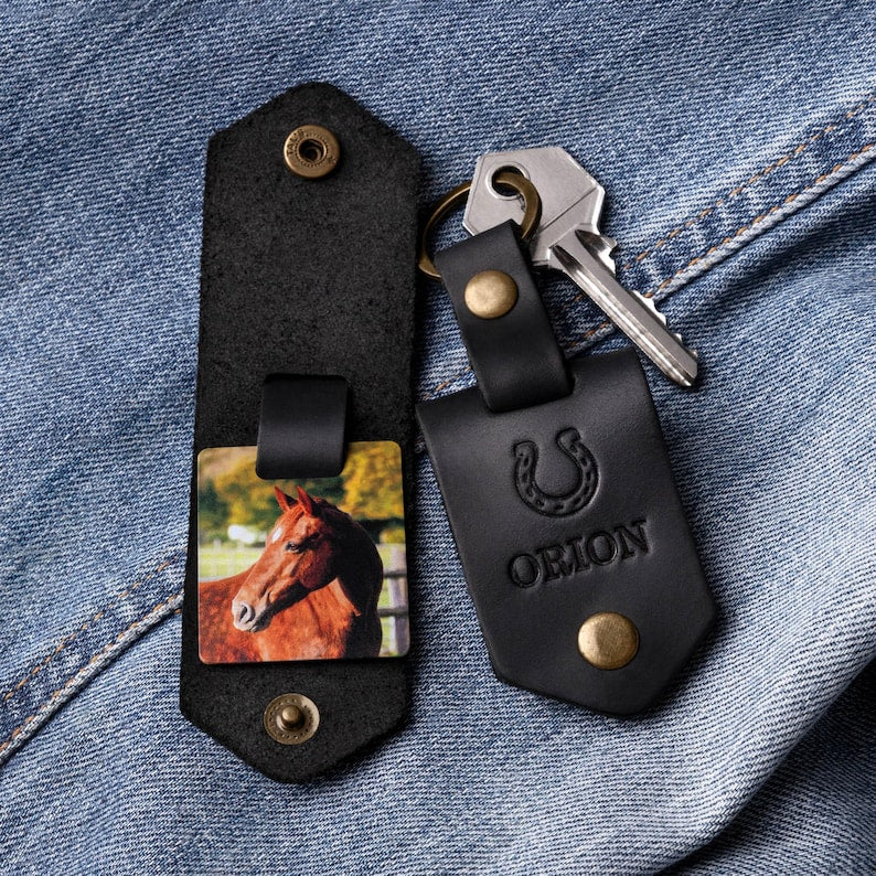 Personalized Horse Name Memorial Photo Keychain, Loss of Horse Keychain, Horseshoe Memorial Keychain