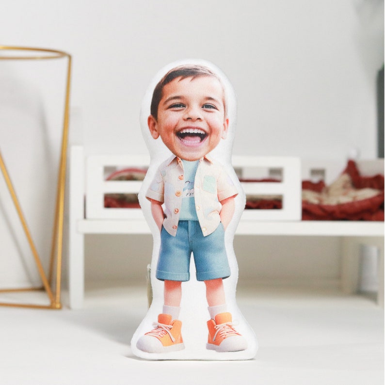 Customized Face Photo Doll,Personalized Gift for Birthday, DIY Cute Girl Image Plush Pillow, Stuffed Doll Shaped Decorative Pillow for Boy