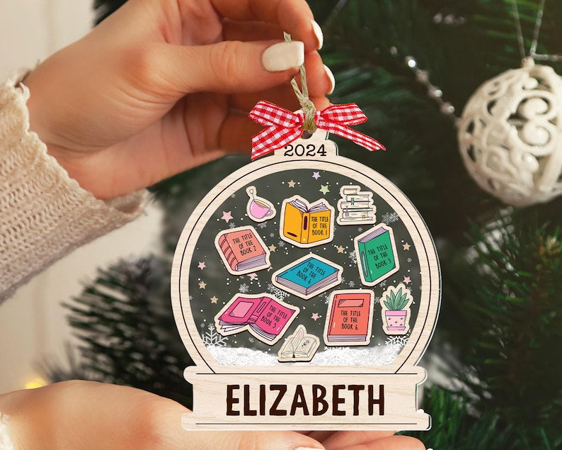 Custom Book Titles Book Lover Christmas Ornament Shaker, Book Lover Ornament, Librarian Ornament, Custom Title of Books, Bookworm Gifts