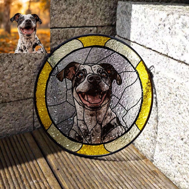 Custom Dog Portrait from Photo, Custom Dog Suncatcher Stained Glass,Stained Glass Dog Memorial Gift,Unique Personalized Gift for Pet Lovers
