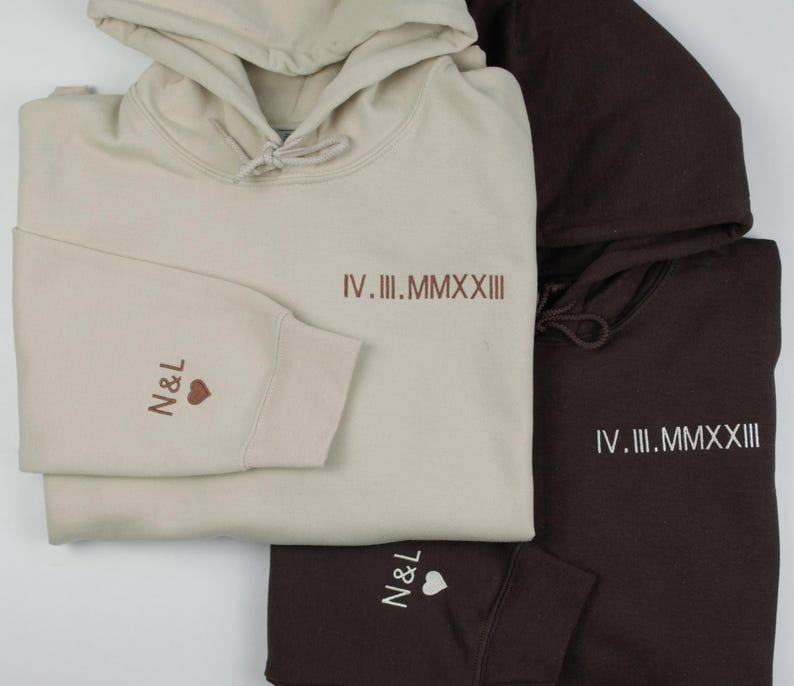 Roman Numeral Hoodie | Embroidered Couples Hoodie | Hoodie with Initials | Matching Couples Date Hoodie | Anniversary Date Hoodies