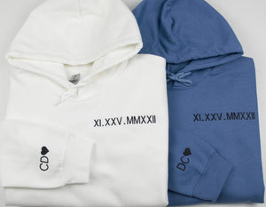 Roman Numeral Hoodie | Embroidered Couples Hoodie | Hoodie with Initials | Matching Couples Date Hoodie | Anniversary Date Hoodies