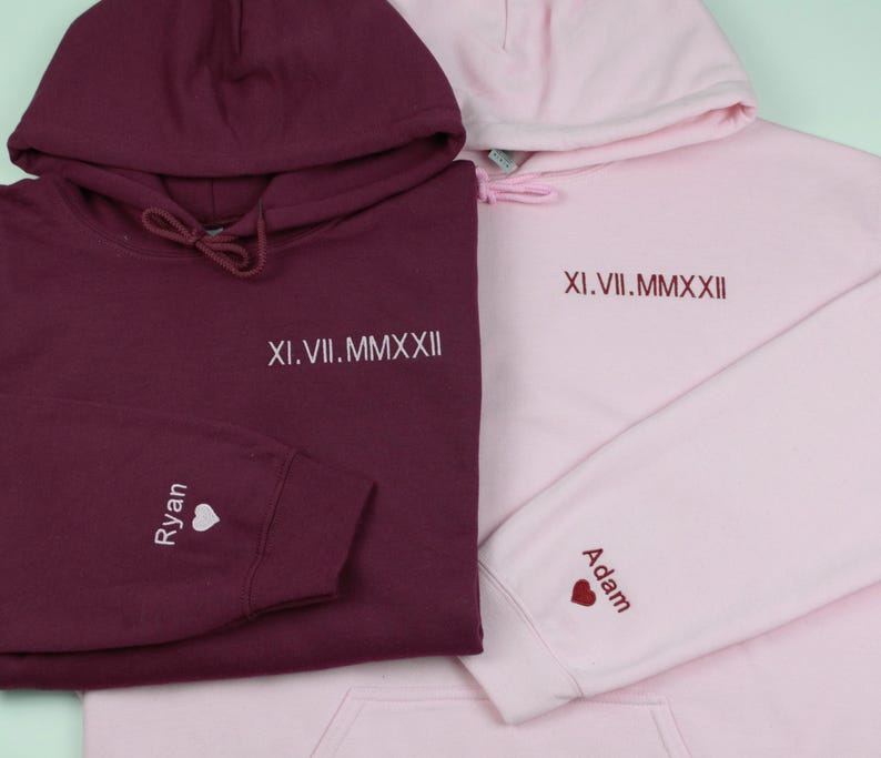 Roman Numeral Hoodie | Embroidered Couples Hoodie | Hoodie with Initials | Matching Couples Date Hoodie | Anniversary Date Hoodies