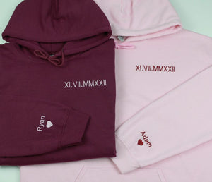 Roman Numeral Hoodie | Embroidered Couples Hoodie | Hoodie with Initials | Matching Couples Date Hoodie | Anniversary Date Hoodies