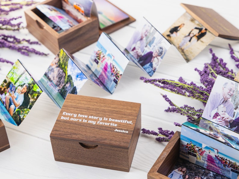 Personalized Handmade Photo Pull Out Gift Box, Anniversary Gift, Gifts for Couples, Engraved or Printed Wooden Box, Pull Out Photo Album