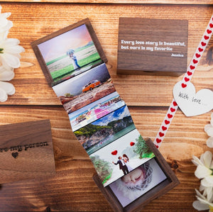 Personalized Handmade Photo Pull Out Gift Box, Anniversary Gift, Gifts for Couples, Engraved or Printed Wooden Box, Pull Out Photo Album