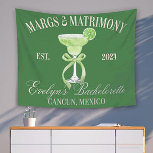 Custom Margs and Matrimony Tapestry, Margaritas Matrimony Bachelorette Party Decor, Beach Bachelorette Photo Backdrop, Bachelorette Banner
