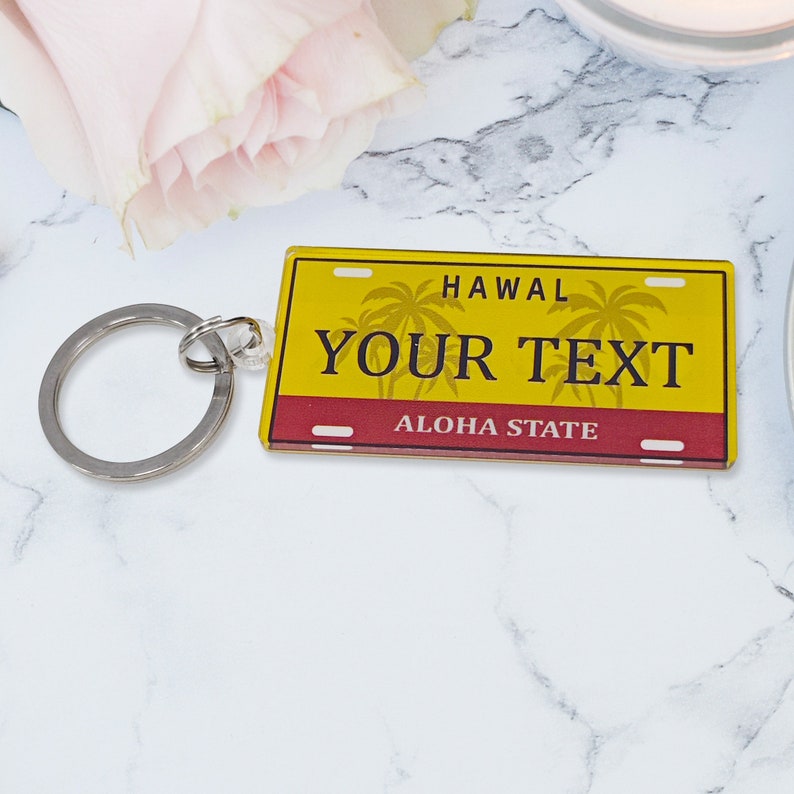 Custom License Plates Acrylic Keychain, Personalized Any Text All States Keychain, Travel Souvenirs American License Plate, gifts for him