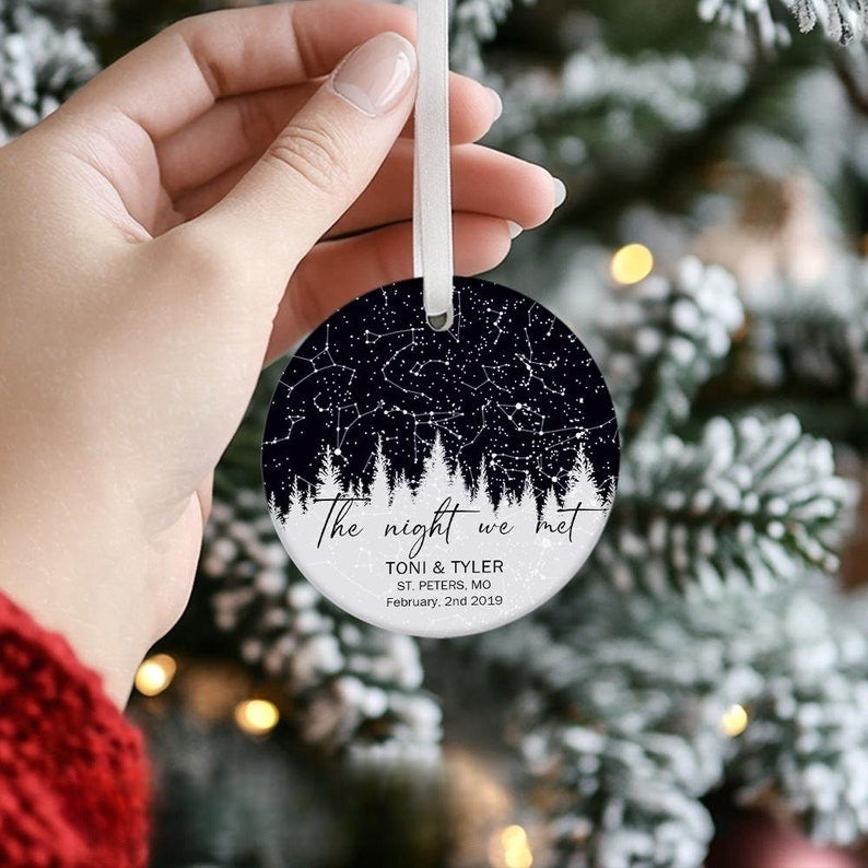 Personalized Star Map Ornament, The Night We Met Ornament, Couple Anniversary Ornament, Night Sky By Date Christmas Ornaments