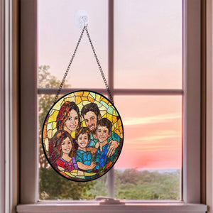 Personalized Family Portrait Stained Glass Suncatcher, Family Portrait From Photo Stained Glass Window Hanging, Christmas Gift For Mom/ Dad