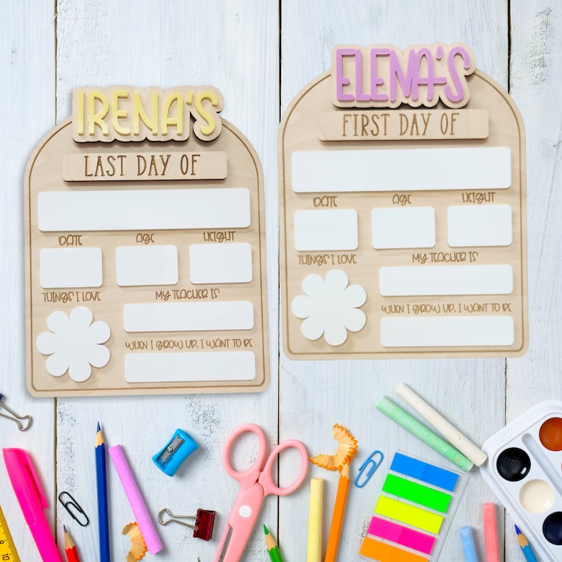 Personalized Back to School, Custom First and Last Day of School Sign, Reusable Dry Erase Board,Interchangeable Name, Photo Prop.