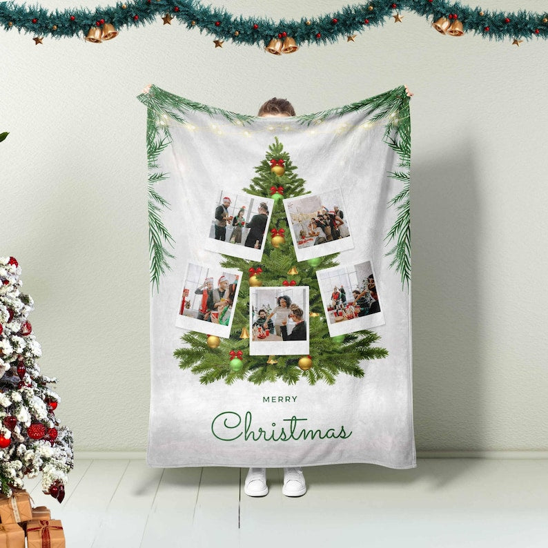 Christmas Family Photo Tree Blanket, Family Christmas Matching Gift, Christmas Tree Blanket, Merry Christmas, Bedding Decor, Home Decor Gift