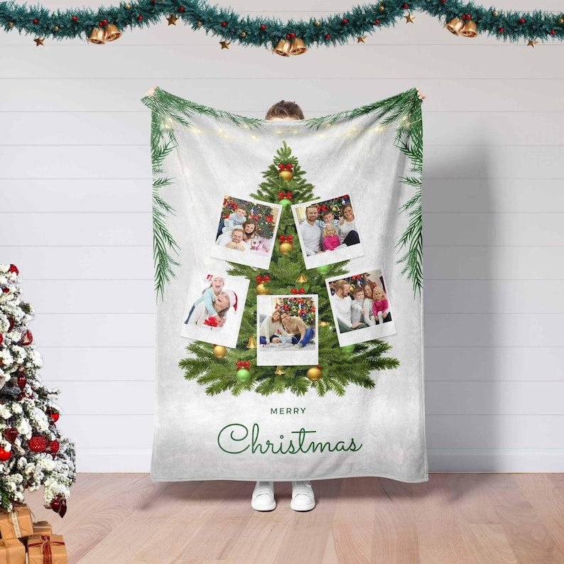 Christmas Family Photo Tree Blanket, Family Christmas Matching Gift, Christmas Tree Blanket, Merry Christmas, Bedding Decor, Home Decor Gift