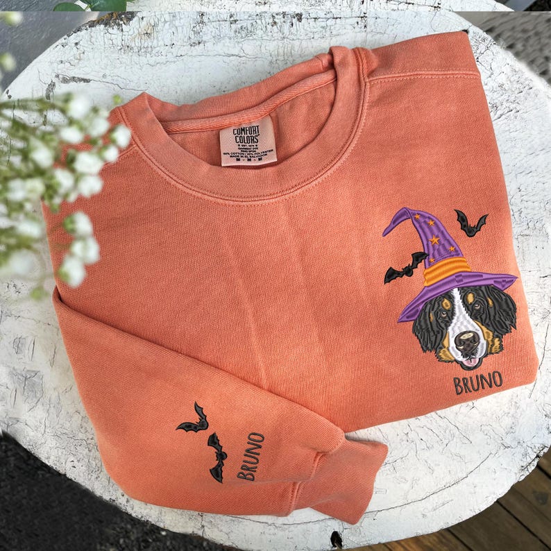 Dog Halloween Embroidered Sweatshirt, Custom Pet Portrait Hoodie, Halloween Dog Hoodie, Personalised Dog Gifts, Halloween Gifts For Girlfriend