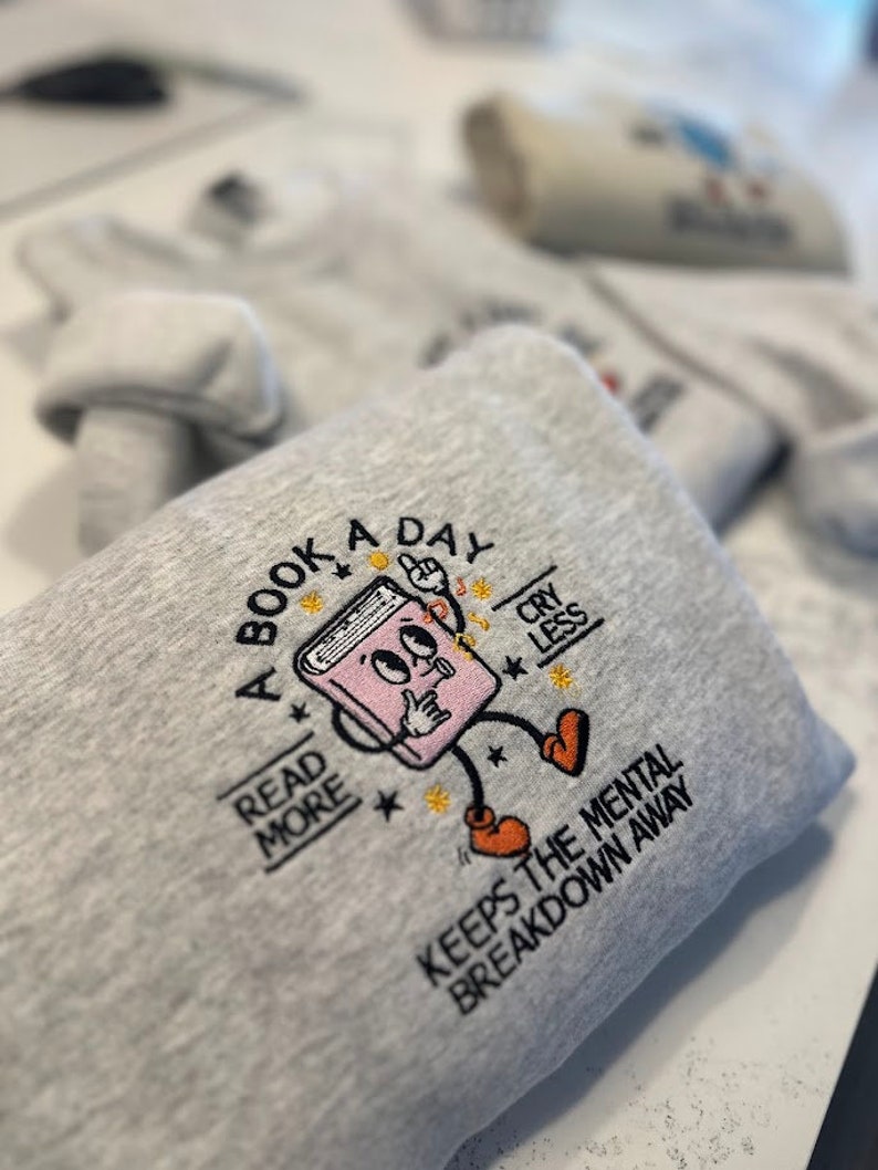 Book Lover Sweatshirt, Embroidered Reading Crewneck, Mental Health Gift, Cozy Spring Outfit, Father's Day or Grad Gift for Readers, BookClub il_794xN.6199575701_8qgk.jpg