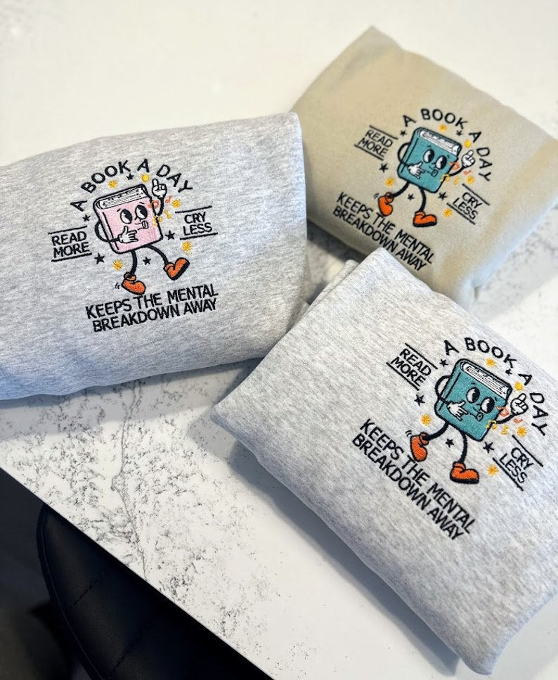 Book Lover Sweatshirt, Embroidered Reading Crewneck, Mental Health Gift, Cozy Spring Outfit, Father's Day or Grad Gift for Readers, BookClub il_794xN.6199575707_k4za.jpg