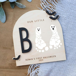DIY Footprint Art, Baby's First Halloween, My Little Boo Sign, Wooden Kids Craft, Custom Children's Keepsake, Personalized Halloween Decor