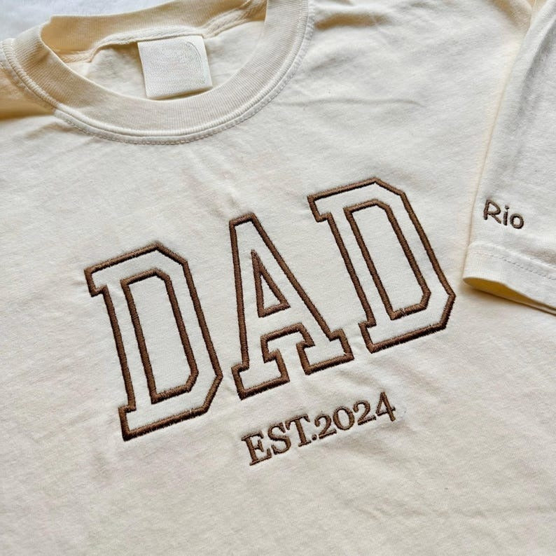 Custom Embroidered Father's Day T-shirt, Name On Sleeve With Icon, Daddy Est Year Shirt, Gift For New Dad, Father's Day Gift