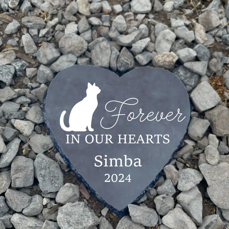 Cat Passing Away Gift, Heart Rock Memorial Personalized Slate Stone