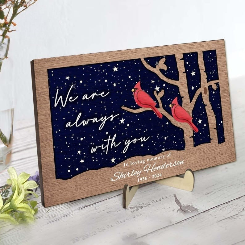 Always With You Cardinal Wood Sign, Personalized Sympathy Gift For Loss Of Loved One, Cardinal Memorial Keepsake Gift Bereavement Gift 2