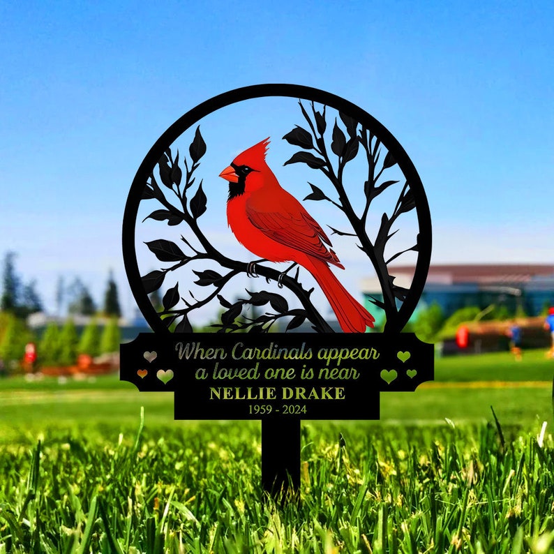 Custom Cardinal Memorial Stake Metal, Cardinal Garden Stakes, Cardinals Appear, Grave Marker, Remembrance Stake, Garden Decor, Outdoor Sign