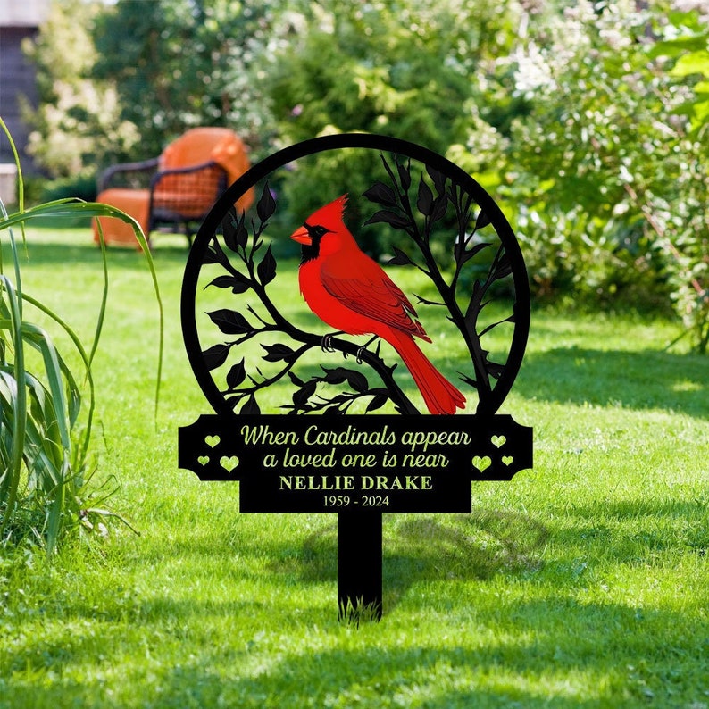 Custom Cardinal Memorial Stake Metal, Cardinal Garden Stakes, Cardinals Appear, Grave Marker, Remembrance Stake, Garden Decor, Outdoor Sign