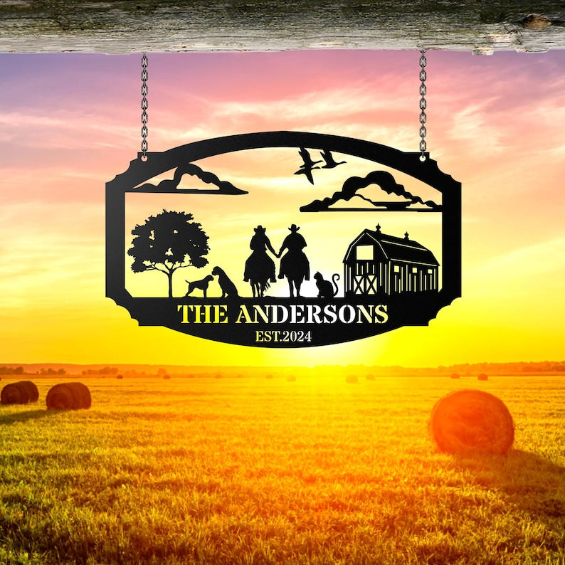 Personalized Metal Farm Sign, Custom Every Farm Sign, Large Farm Sign, Farmville Metal Sign, Farm Gate Sign, Farm Sign with Dog, Cat, Cow