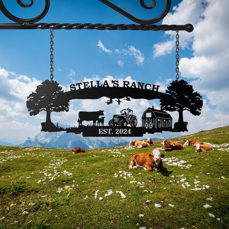 Personalized Metal Farm Sign, Custom Every Farm Sign, Large Farm Sign, Farmville Metal Sign, Farm Gate Sign, Farm Sign with Dog, Cat, Cow