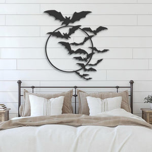 Bat On the Moon Metal Wall Art Halloween Bat Sign Home Decor Black Horror Bird Dracula Decoration Man Cave Hanging Gift
