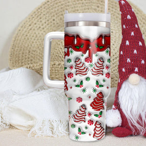 Christmas Tree Cakes Print 3D Effect 40 Oz Tumbler, Xmas Snack Cake Tumbler, Print 3D Puffy Christmas, Holiday Tumbler, Milk Cookies Santa