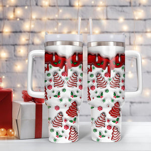 Christmas Tree Cakes Print 3D Effect 40 Oz Tumbler, Xmas Snack Cake Tumbler, Print 3D Puffy Christmas, Holiday Tumbler, Milk Cookies Santa