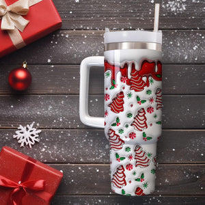 Christmas Tree Cakes Print 3D Effect 40 Oz Tumbler, Xmas Snack Cake Tumbler, Print 3D Puffy Christmas, Holiday Tumbler, Milk Cookies Santa