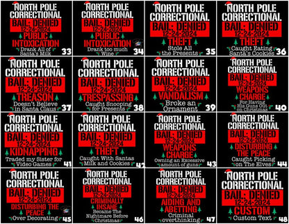 Custom North Pole Correctional Christmas 2024 Shirt, Bail Denied 12-24-2024 shirts, North Pole Christmas Matching Family Tshirt, Funny Tees