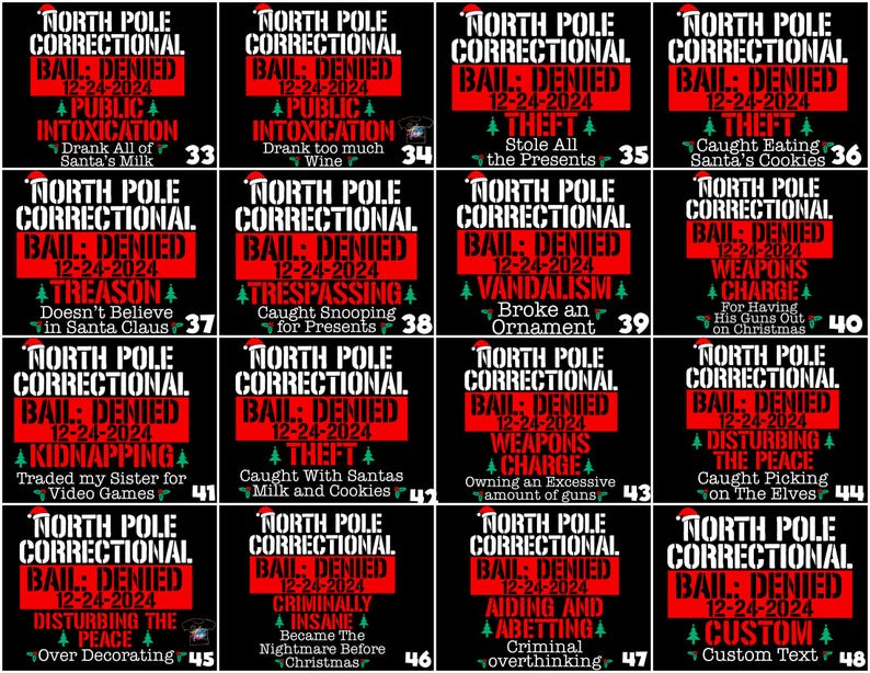 Custom North Pole Correctional Christmas 2024 Shirt, Bail Denied 12-24-2024 shirts, North Pole Christmas Matching Family Tshirt, Funny Tees