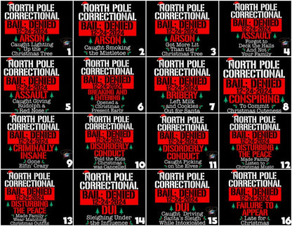 Custom North Pole Correctional Christmas 2024 Shirt, Bail Denied 12-24-2024 shirts, North Pole Christmas Matching Family Tshirt, Funny Tees
