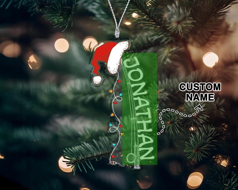 Custom Acrylic Name Fishing Rod Ornament | Christmas Name Ornament | Customized Christmas Ornament |Christmas Family Name Ornament |Cute Fishing Christmas Gifts