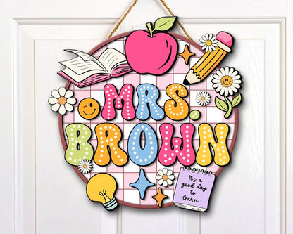 Personalized 3D Teacher Door Hanger, Teacher Appreciation Gifts, Classroom Welcome Sign, Back to School Decor Gift,Groovy Notebook Door Sign