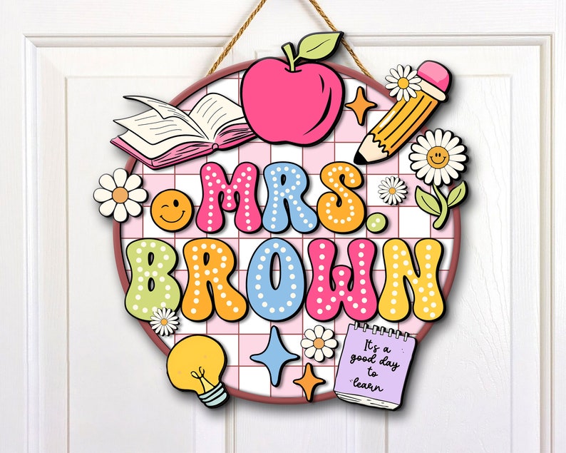 Personalized 3D Teacher Door Hanger, Teacher Appreciation Gifts, Classroom Welcome Sign, Back to School Decor Gift,Groovy Notebook Door Sign