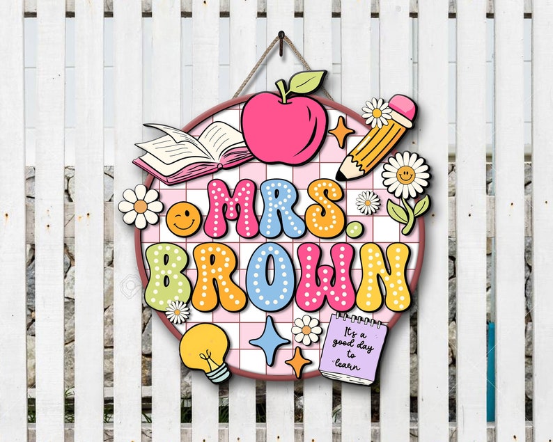Personalized 3D Teacher Door Hanger, Teacher Appreciation Gifts, Classroom Welcome Sign, Back to School Decor Gift,Groovy Notebook Door Sign