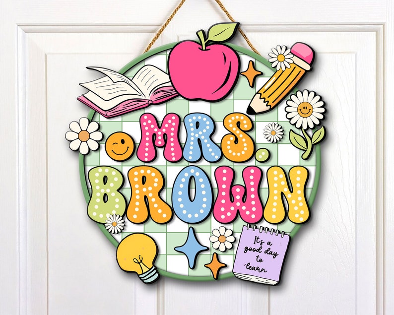 Personalized 3D Teacher Door Hanger, Teacher Appreciation Gifts, Classroom Welcome Sign, Back to School Decor Gift,Groovy Notebook Door Sign