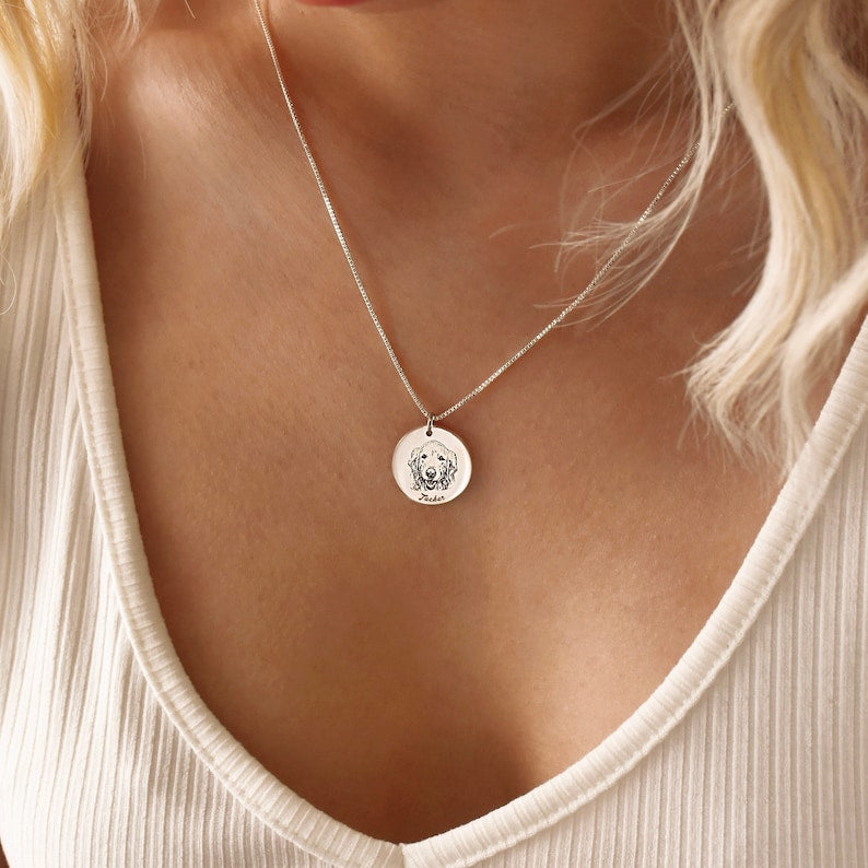 Custom Pet Portrait Name Necklace, Dog Photo Necklace, Cat Picture Necklace, Pet Memorial Necklace, Gift For Pet Lover,Gift for Her