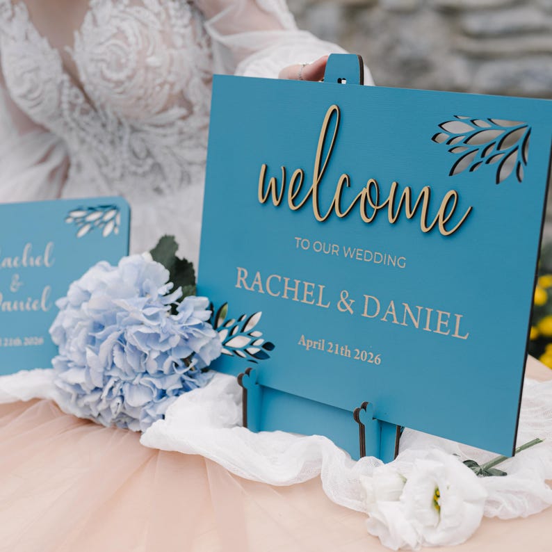 Custom Wooden Wedding Welcome Sign: Rustic Engagement Party Decor
