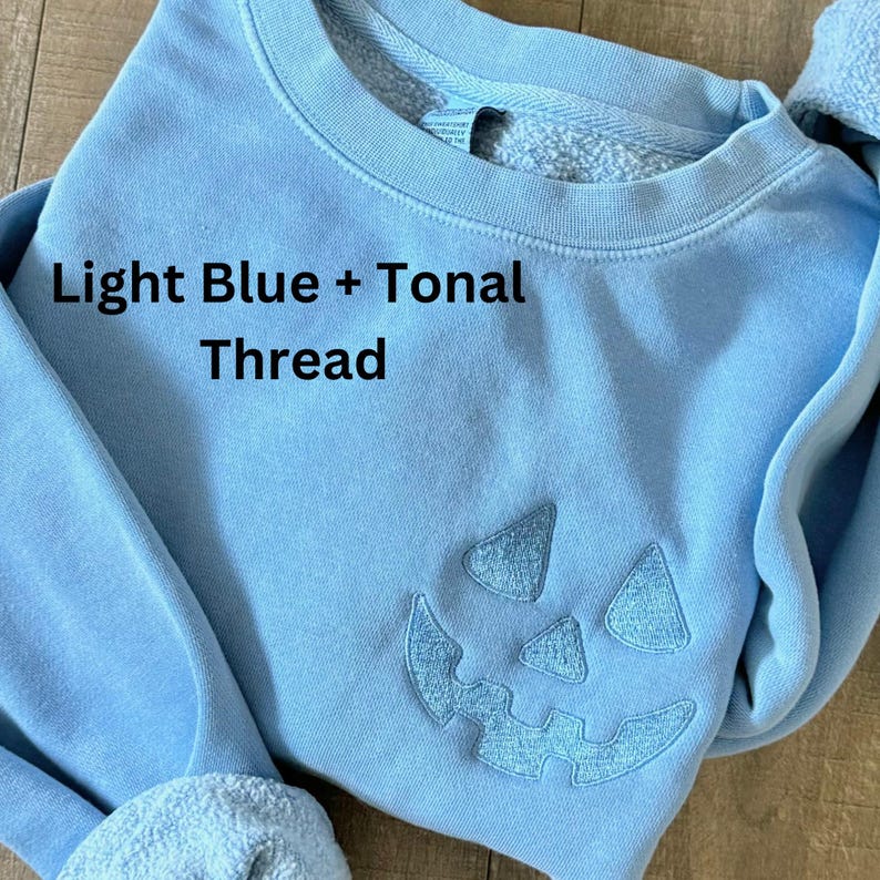 Halloween Pumpkin Face Crewneck Sweatshirt, Embroidered Jackolantern Pullover, Tonal Spooky Season Sweater, Trendy Fall Apparel, Unisex