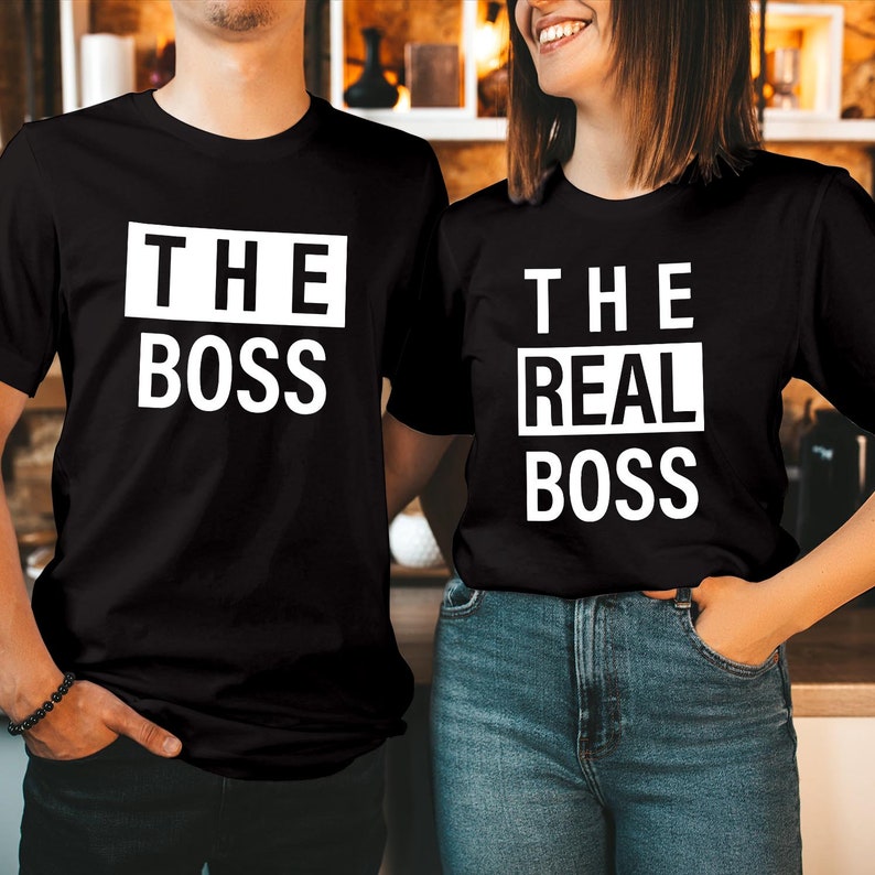 The Boss & The Real Boss Valentine's Day Couple Shirts Valentines Day Lovers Husband Wife Men Women's Matching Gift T Shirt