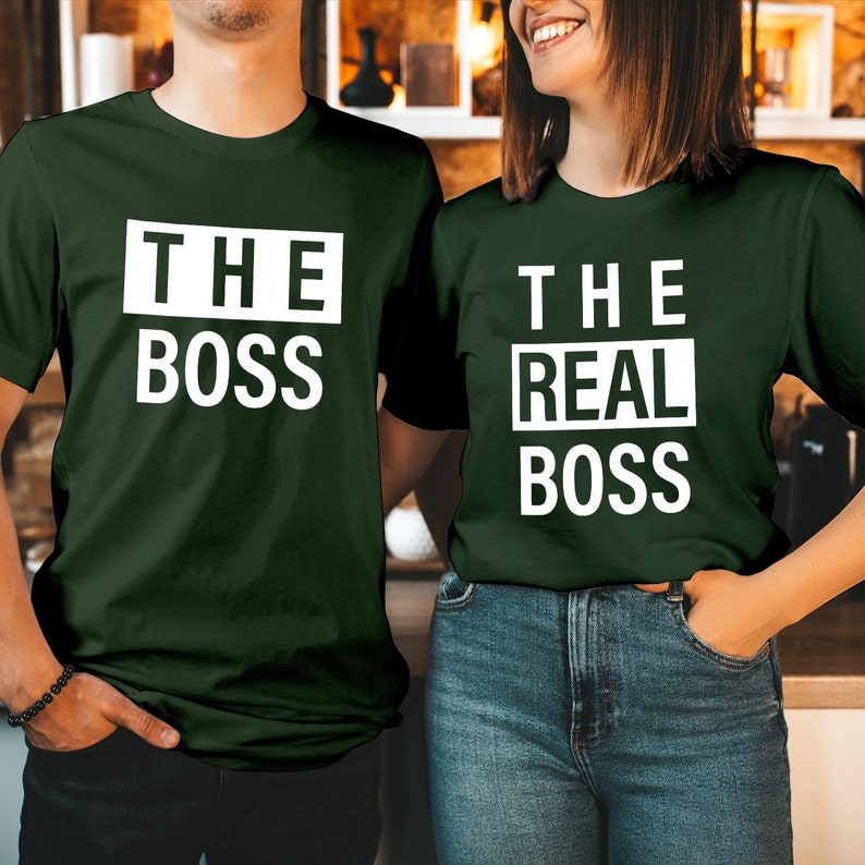 The Boss & The Real Boss Valentine's Day Couple Shirts Valentines Day Lovers Husband Wife Men Women's Matching Gift T Shirt