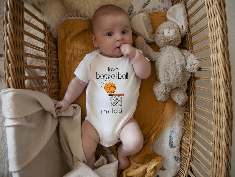 I Love Basketball I'm Told Baby Onesie, Cute Basketball Outfit, Newborn Basketball Fan, Basketball Baby, Baby Shower Gift, Baby Boy