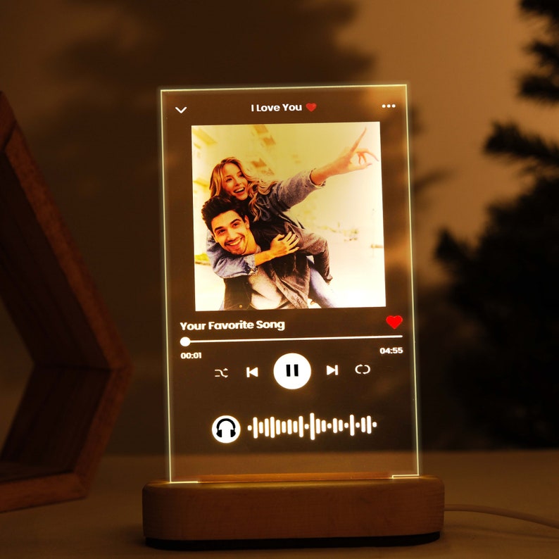 Personalized Photo Night Light Plaque, Music Love Gift, Christmas Gift, Custom Frame, Bedroom Decor, Custom Led Night Light, Gift for her