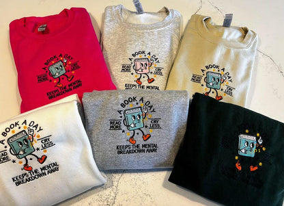 Book Lover Sweatshirt, Embroidered Reading Crewneck, Mental Health Gift, Cozy Spring Outfit, Father's Day or Grad Gift for Readers, BookClub il_794xN.6209131746_3h5x.jpg